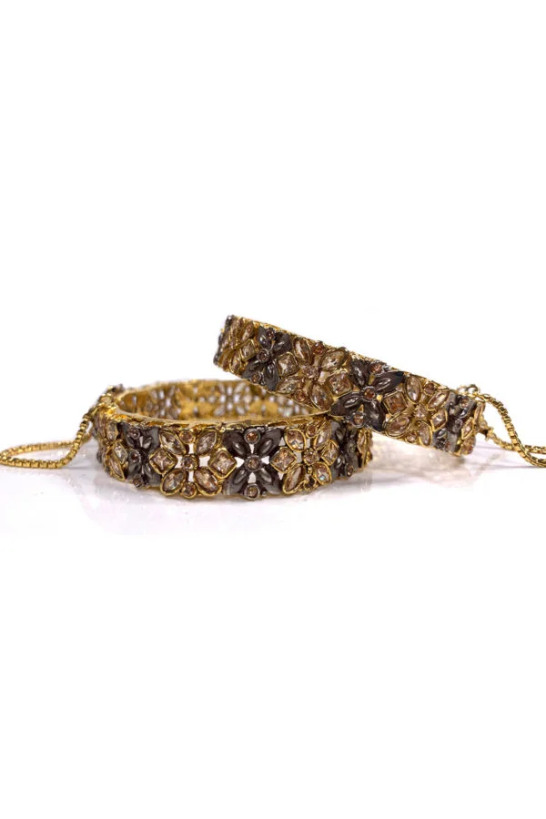 Two Tone Daisy Kada Bangle Pair - Swavo Collection